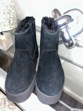 Time and Tru Black Suede Platform Ankle Boots